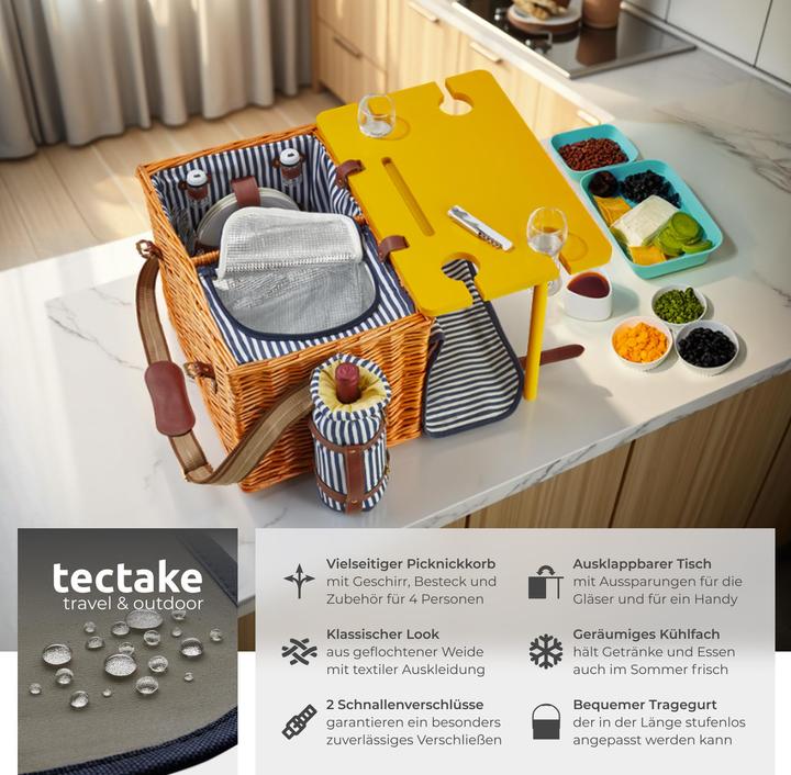 Produktbild tectake Picknickkorb Rügen für 4 Personen, mit Kühlfach & Zubehör
