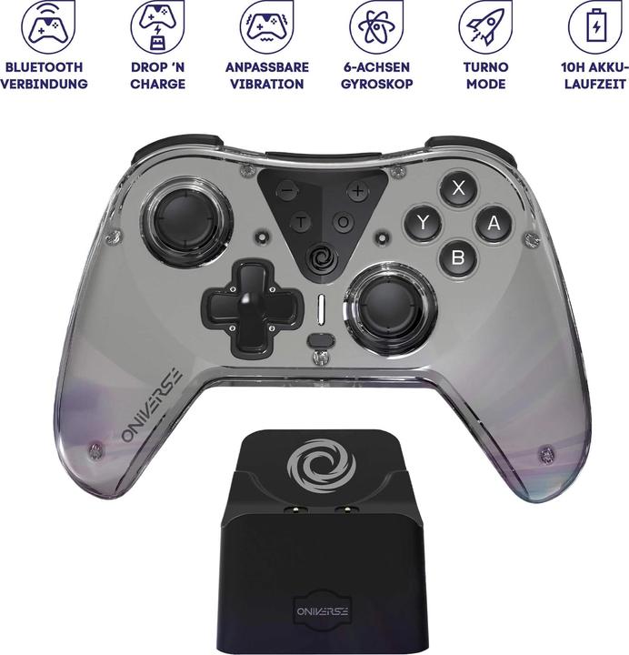 Produktbild Oniverse Nintendo Switch Astralite Controller Wireless Smoked Black inkl. Charging Station (Android, iOS, Switch, PC, Switch Lite, Switch OLED)