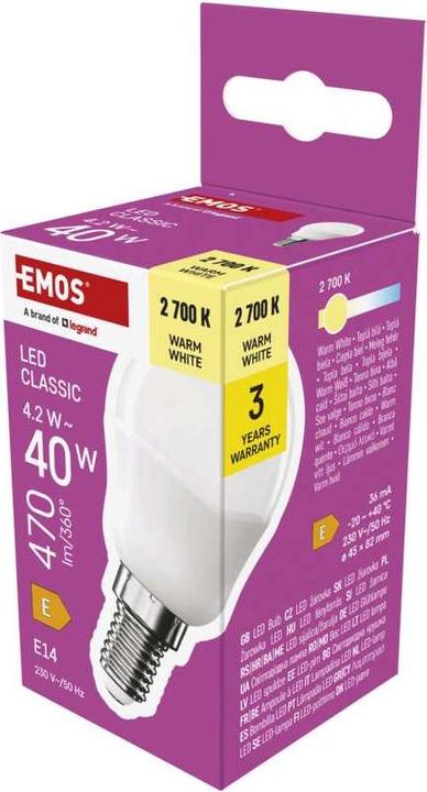 Actual product image Emos LED lamp Classic Mini Globe / E14 / 4.2 W (40 W) / 470 lm / Warm white (E14, 4.20 W, 470 lm, 1 x, E)