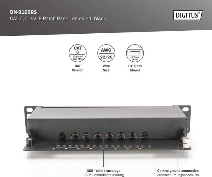 Produktbild Digitus 1HE 8-Port 10" Cat6 geschirmt schwarz