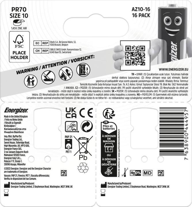 Image du produit Energizer Pile bouton ZA 10 1.45 V 16 pcs zinc-air ENR EZ Turn & Lock (10) (10 pcs, 10, 83 mAh)