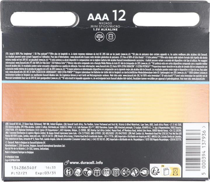 Produktbild Duracell Optimum AAA Mignon Alkaline-Batterien, 1.5V LR03 MX2400, 12er-Pack (12 Stk., AA)