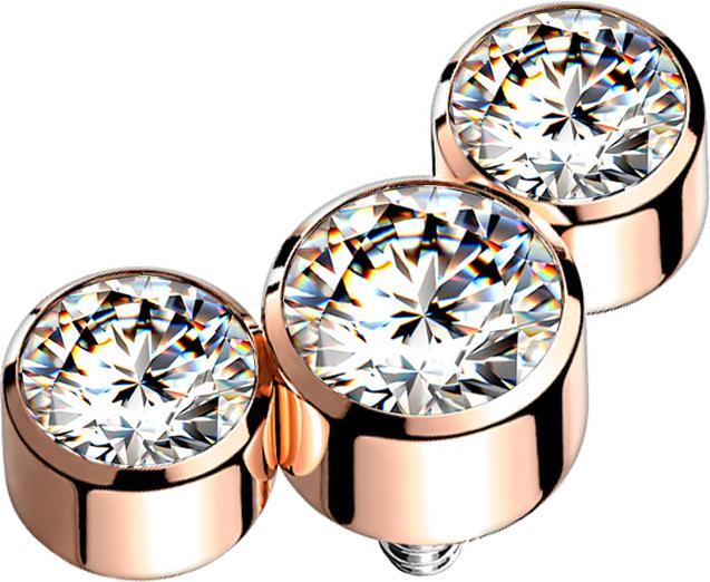 Actual product image Star Piercing Dermal Anchor rose gold three crystals silver (without brass, Surgical steel 316L)