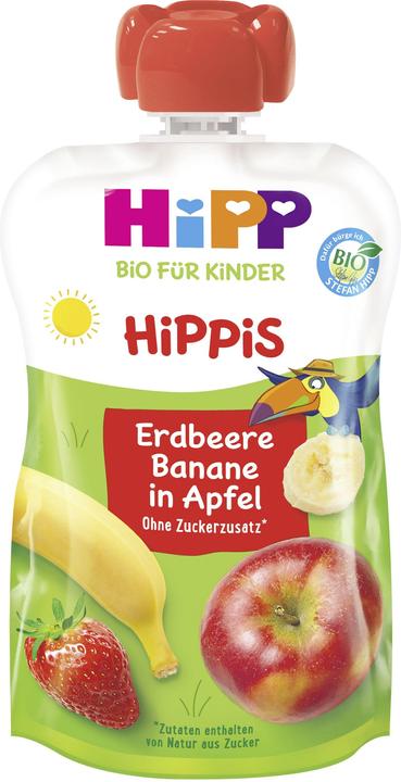 Immagine prodotto Hipp Organic for Kids HiPPiS in busta da spremere: Fragola-Banana in Mela senza zuccheri aggiunti, da 1+. (100 g)