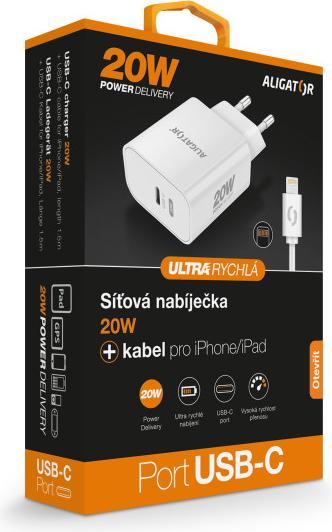 Actual product image Aligator Chytrá síťová nabíječka Power Delivery, USB-C cable per iPhone/iPad, bílá (20 W)