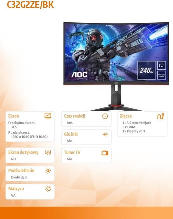 Image du produit AOC C32G2ZE (1920 x 1080 pixels, 31.50")
