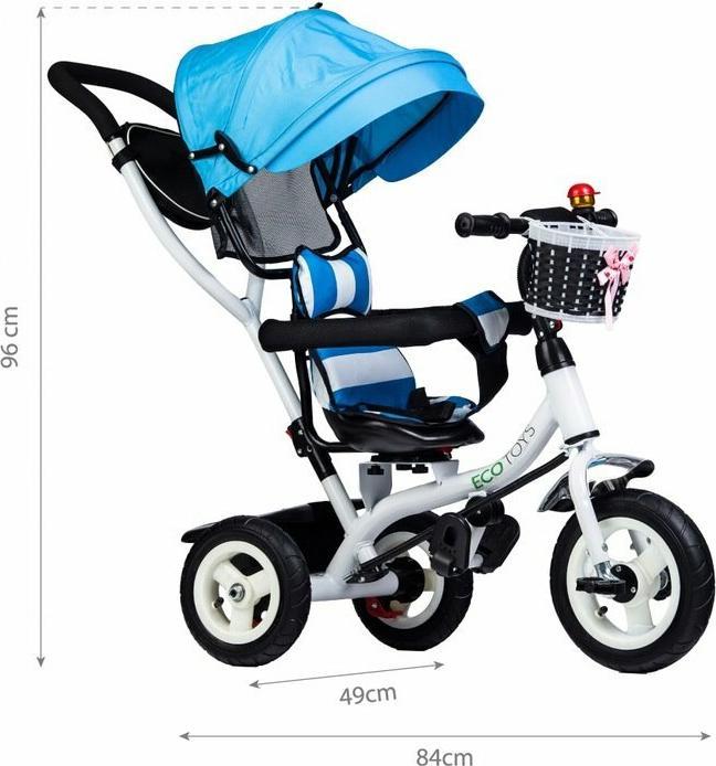 Produktbild EcoToys Dreirad mit Dach und Führungsstange blau