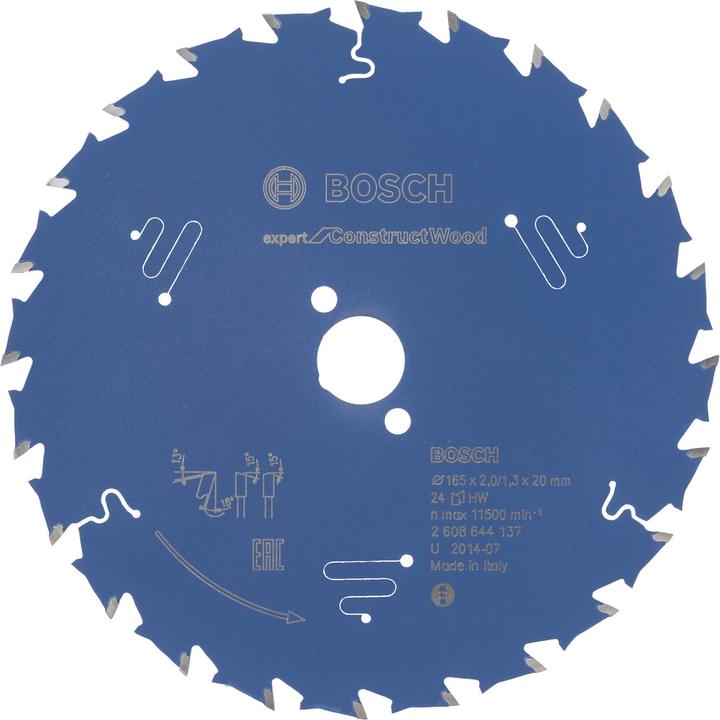 Bosch Professional Zubehör Kreissägeblatt Expert for Construct Wood, 165 x 20 x 2,0 mm, 24