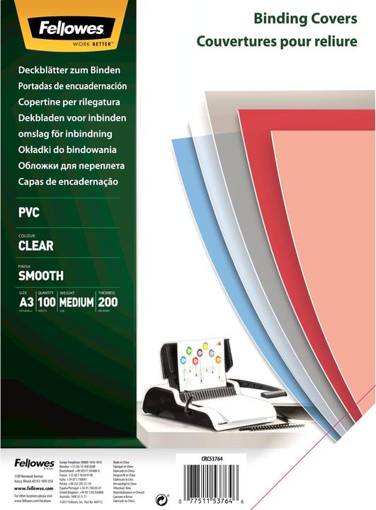 Actual product image Fellowes PVC cover sheets (A3, 200 micron)