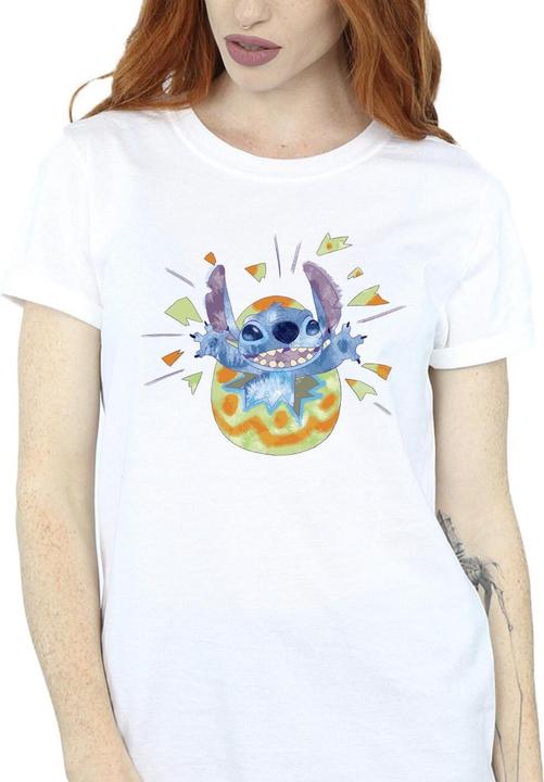 Actual product image Disney Womens/Ladies Lilo & Stitch Cracking Egg Cotton Boyfriend T-Shirt (XL)