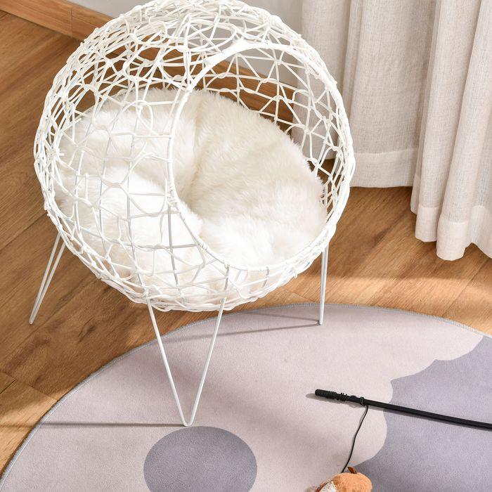 Produktbild Swisshandel24 Rattan Katzenkorb Katzenhöhle Katzenhütte Katzenbett mit Kissen erhöhtes Design Haustierbett Cremewe (Katze)