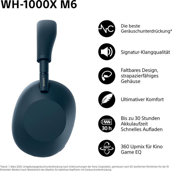Immagine prodotto Sony WH-1000XM6 (30 h, Senza fili, Cablato)