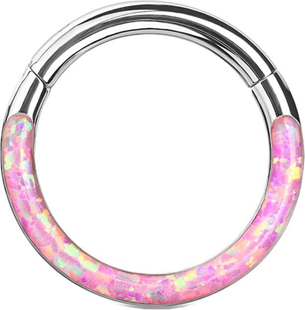 Produktbild Star Piercing Micro Segmentring klappbar silber front Opal streifen pink (ohne Messing, Titan G23)