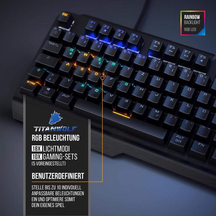 Produktbild Titanwolf Tastatur, Maus- und Mauspad Spar Set, Mechanisches Keyboard, Mouse & Mausmatte Gaming Bundle (DE, Kabelgebunden)