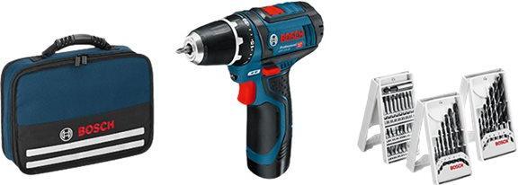 Quick charger GAL 1215 CV, 24 bits + 1 bit holder set, 7-piece metal drill set, Bag, 7-piece wood drill set, 2 x 4.0 Ah Li-Ion battery