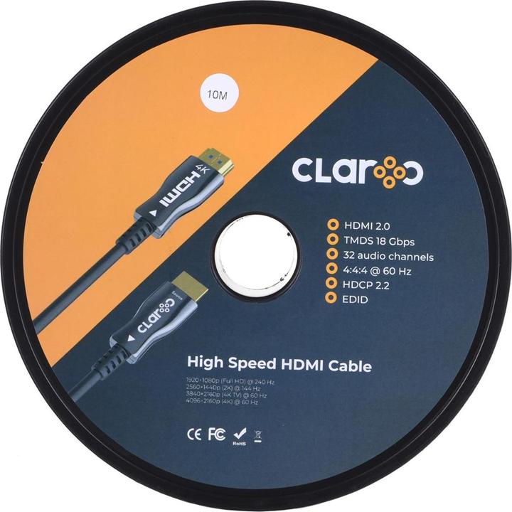 Image du produit Claro HDMI CABLE FIBER OPTIC AOC 2.0 4K 10M - Câble - Numérique/Affichage/Vidéo (10 m, HDMI)