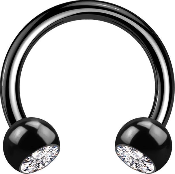Actual product image Star Piercing Micro Circular Barbell black with two silver crystal balls (Titanium G23, without brass)