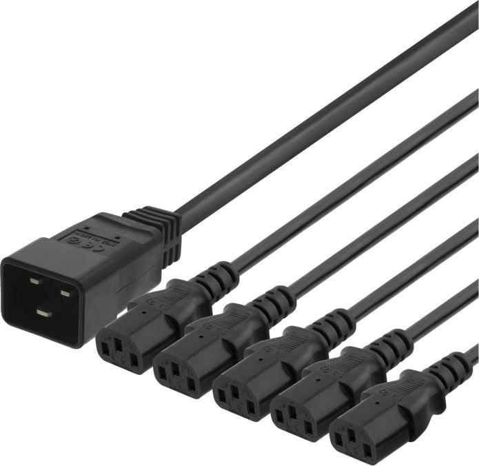 Actual product image Deltaco IEC C20 to 5x C13 Power cable 3m 16A/250V Y-splitter b (3 m)