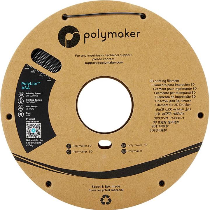 Image du produit Polymaker PolyLite ASA V2 - Noir - 1.75mm (ASA, 1.75 mm, 1000 g, Noir)