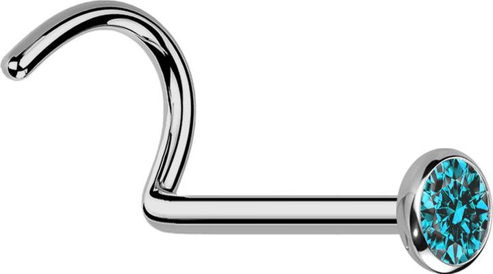 Actual product image Star Piercing Nasenstecker gebogen silber mit flacher Halbkugel Kristall aqua (Titanium G23)