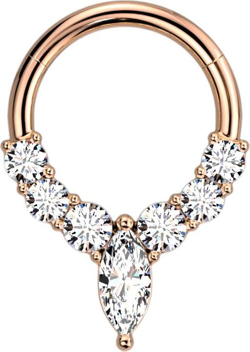 Star Piercing Micro Segmentring klappbar rosegold sechs Kristallen silber und ein Ovaler (Chirurgenstahl 316L, ohne Messing)