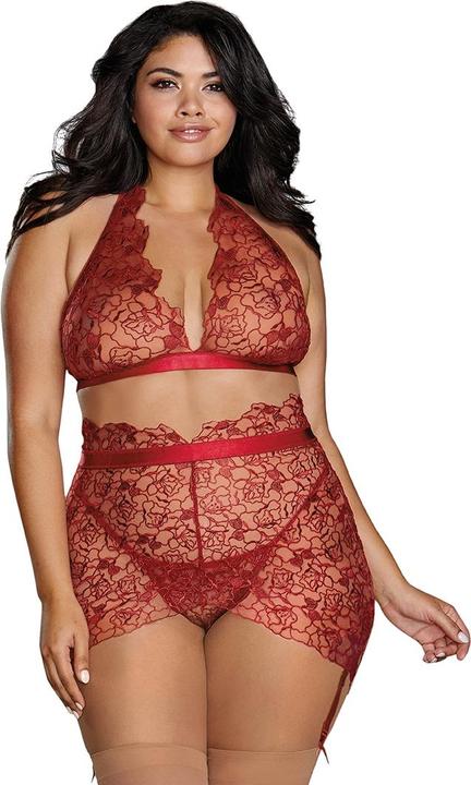 Produktbild Dreamgirl Delicate Floral Embroidery Three-Piece Set - Garnet (XXL)