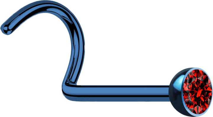 Produktbild Star Piercing Nasenstecker gebogen dunkelblau mit Kristall rot (Chirurgenstahl 316L, ohne Messing)