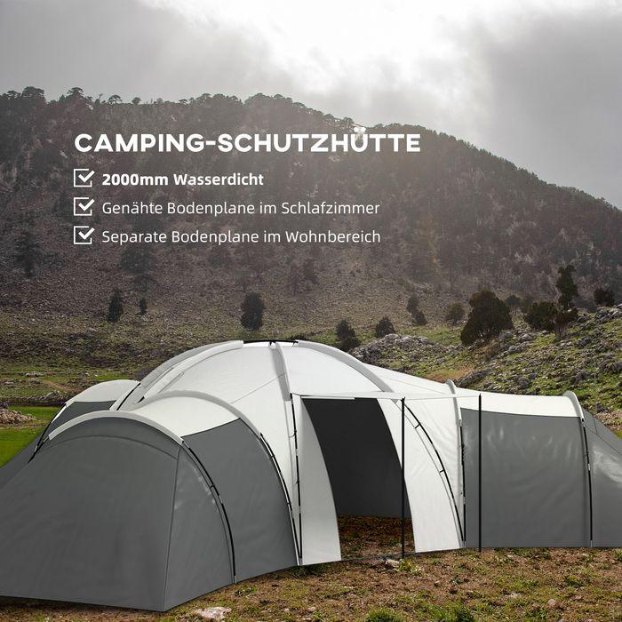 Actual product image Swisshandel24 Tunnel tent camping tent 6-9 person family tent 3 bedrooms 2000mm Oxford grey (Tunnel tent, 9+ people)