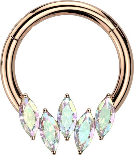 Star Piercing Micro Segmentring klappbar rosegold fünf Ovale Kristalle multicolor (Chirurgenstahl 316L, ohne Messing)