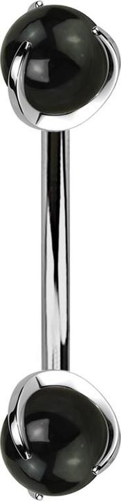 Produktbild Star Piercing Micro Banane silber Innengewinde mit zwei Kugeln Onyx Stein gefasst (Mineralisch, ohne Messing, Titan G23)