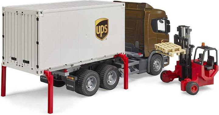 Bruder Scania Super 560R UPS Logistik-LKW mit Mitnahmestapler