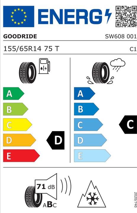 Etichetta energetica Goodride SW608 (155/65R14 75T, Pneumatici invernali)