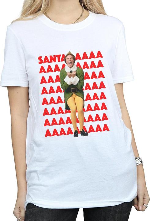 Actual product image Elf Womens/Ladies Buddy Santa Scream Cotton Boyfriend T-Shirt (3XL)