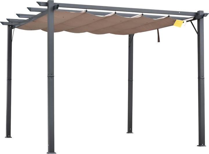 Produktbild Swisshandel24 Pergola Pavillon Terrassenüberdachung mit Schiebedach Garten Alu Kohlegrau+Kaffeebraun 3x3x2,23 m (300 cm, 300 cm)