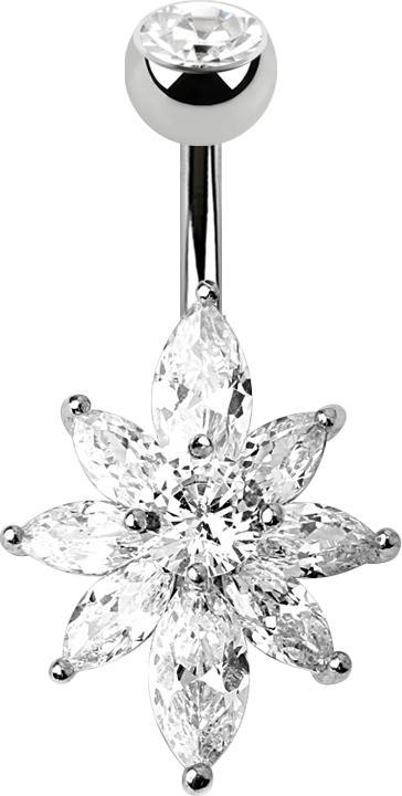 Actual product image Star Piercing Banana silver with ball crystal silver crystal flower (Brass, Surgical steel 316L)