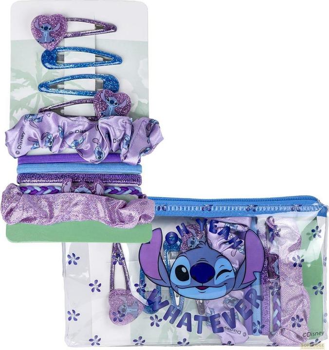 Cerdá STITCH Beauty-Set – enthält 2 Haargummis aus Stoff, 4 Haargummis, 4 Haarnadeln und Kulturbeutel, ide (Schmuck)