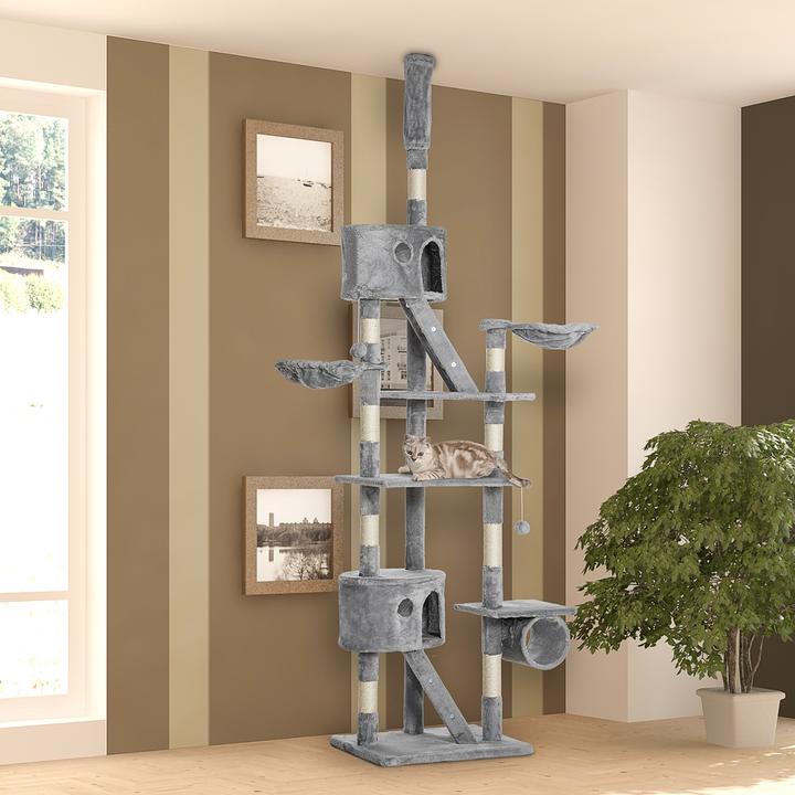 Produktbild PawHut Kratzbaum deckenhoch (260 cm, Hellgrau)