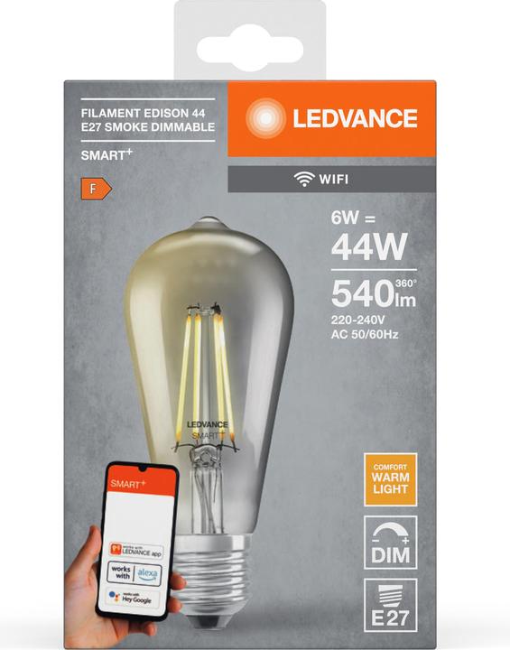 Produktbild Ledvance Smart+ Wifi Filament Edison (E27, 6 W, 540 lm, 4 x, F)