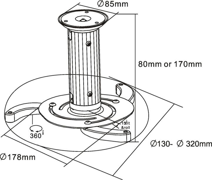 Immagine prodotto InLine Supporto da soffitto per proiettore altezza 80/170mm max. 10kg (Soffitto)