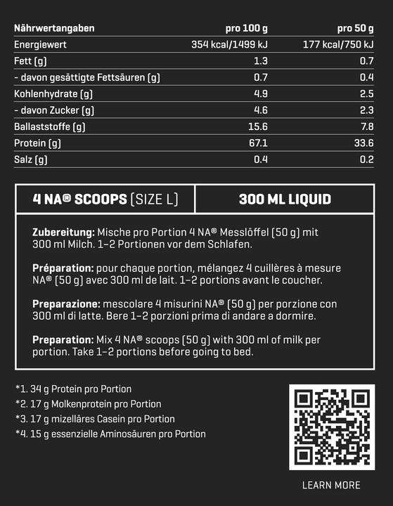 Valori nutrizionali e ingredienti Nutriathletic Night (Cioccolato svizzero, 1 pz., 650 g)