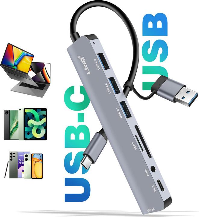 Produktbild LinQ IT7948 8-in-1 USB Hub (USB-A, USB-C, 8 Ports)