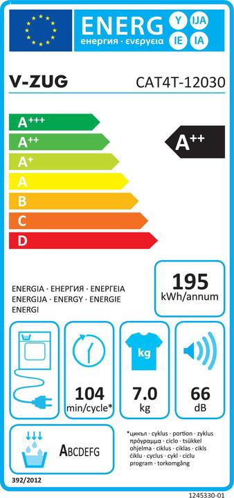 Energy Label V-Zug Tumble dryer CombiAdoraDry V4000 (7 kg, Left)