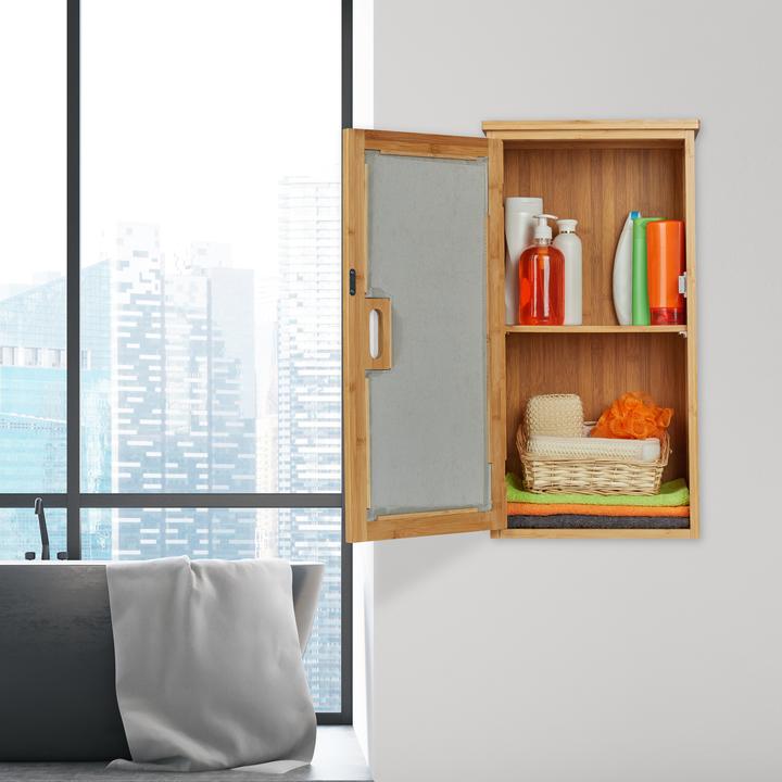 Actual product image Relaxdays Bamboo Wall-Mount Bathroom Cabinet, 2 Tiers (35 x 20 x 66 cm)