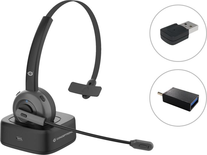 Conceptronic POLONA Kabelloses Bluetooth-Headset mit Ladedoc & Bluetooth USB audio adapter (Kabellos, USB-C)