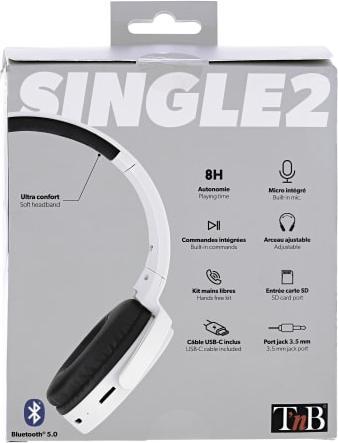 Actual product image T'nB TNB Casque bluetooth Single 2 Gris (No noise cancelling, 8 h, Wireless)