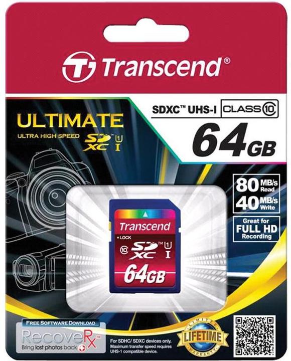 Image du produit Transcend SDXC Ultimate 200x (64 Go, SDXC, U1, UHS-I)