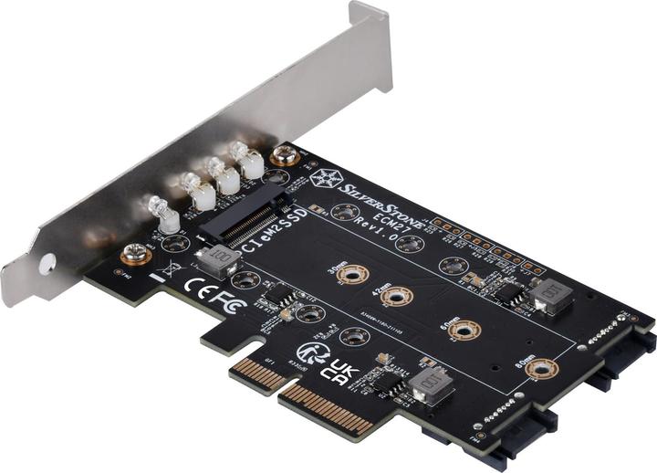 Actual product image Silverstone SST-ECM27 M.2/SATA adapter card, PCIe 4.0, 1x M-Key, 2x SATA 6G - low profile