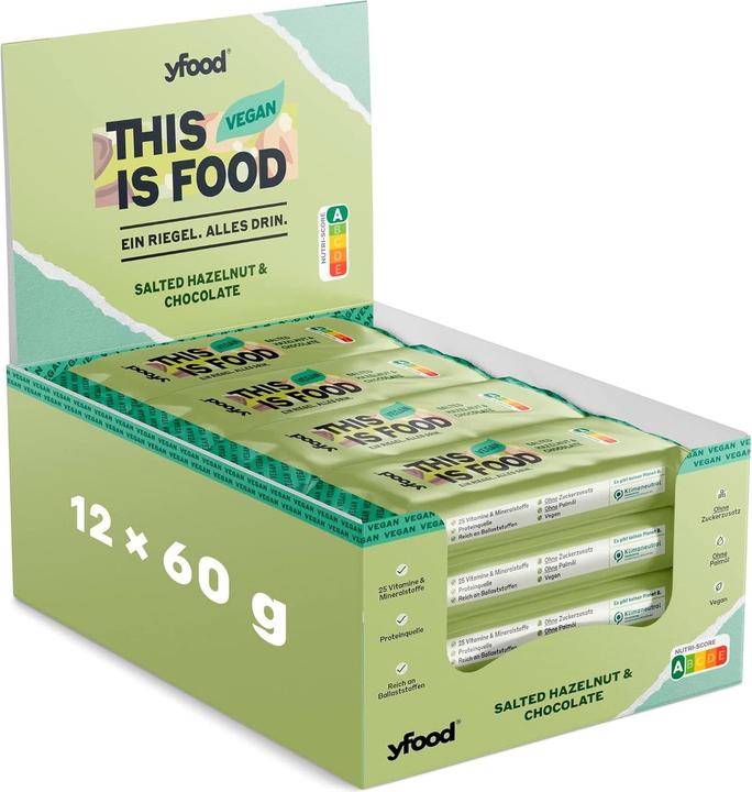 Immagine prodotto YFood Barretta proteica vegana Nocciola salata e cioccolato 60g (Nocciola salata e cioccolato, 12 pz., 720 g)