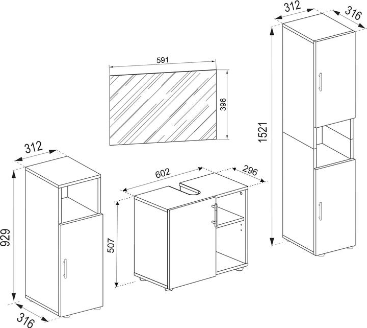 Valori nutrizionali e ingredienti VCM Set di mobili da bagno 4 pezzi in legno Flandu ll