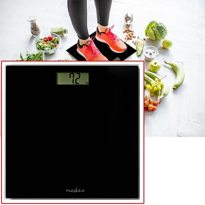 Immagine prodotto Nedis Bilancia pesapersone | Digitale | Nera | Vetro temperato | Capacità di pesatura massima: 150 kg (150 kg)